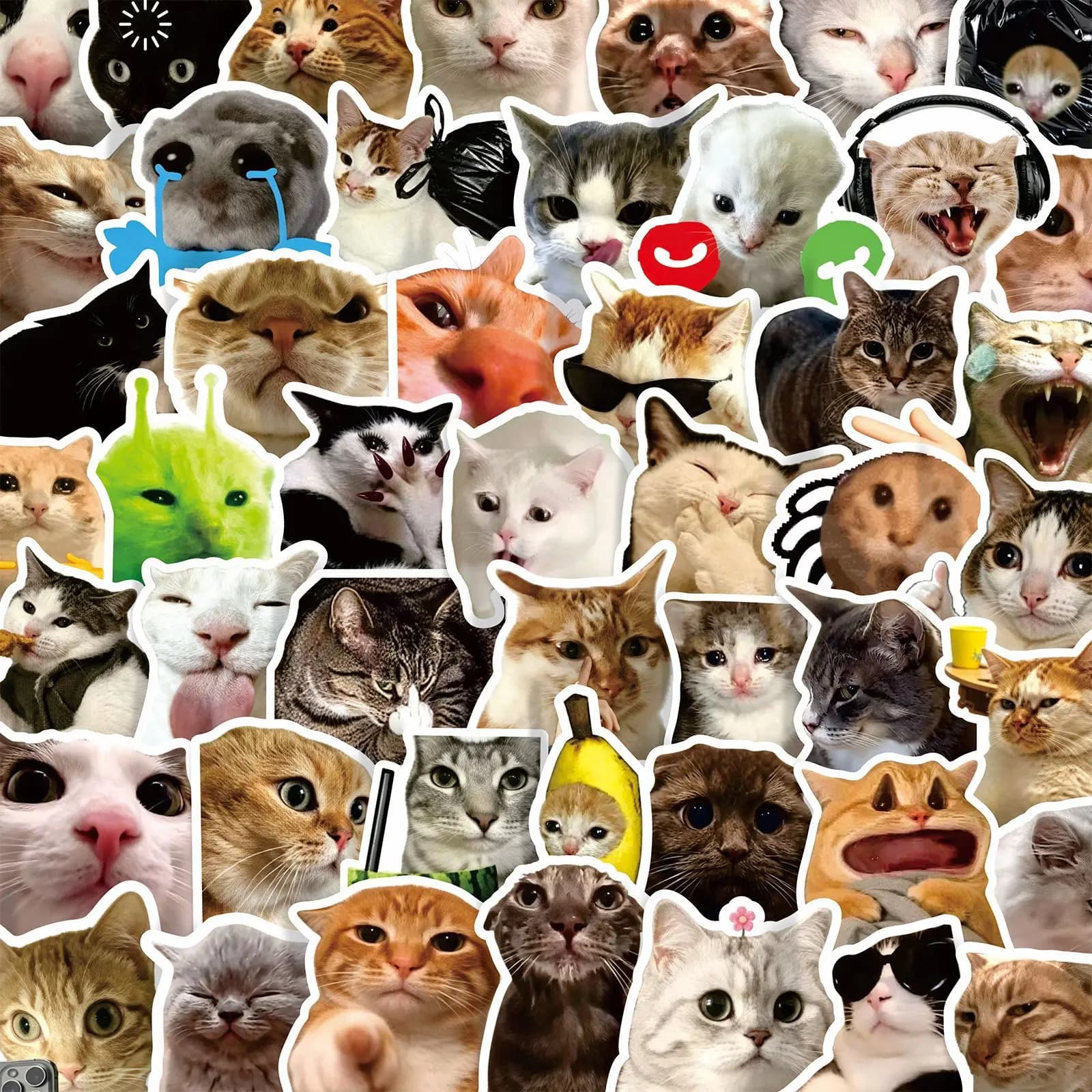 100 Pcs Funny Cat Meme Stickers Set Cute Cat Expressions DIY Notebook Decorations Fun Cat Memes for Journaling And Planners