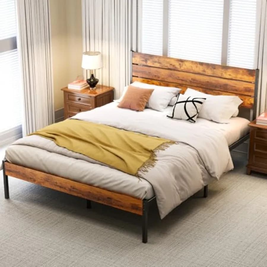Base Letto con Testiera, Supporto per Materasso da 800 libbre, con Robusto Supporto in Metallo e Vano Contenitore Sottostante, Non Richiede Rete a Doghe - Modello E
