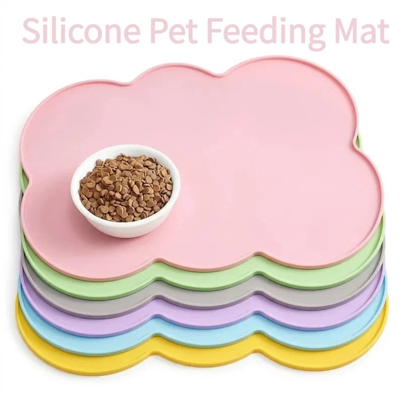 Universal Silicone Bowl Mat – Non-Slip Waterproof Dog Cat Eating Tray, Raised Edge Catches Messes, Protects Floors from Water pd