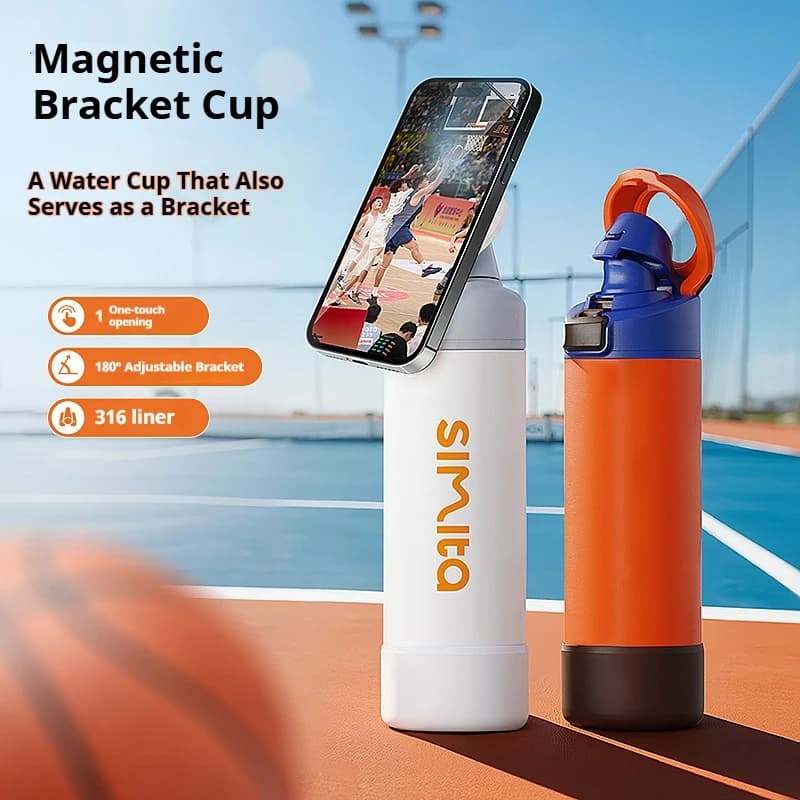 Supporto magnetico per telefono Tazza per conservazione del calore e del freddo Tazza per acqua sportiva portatile multifunzionale in acciaio inossidabile