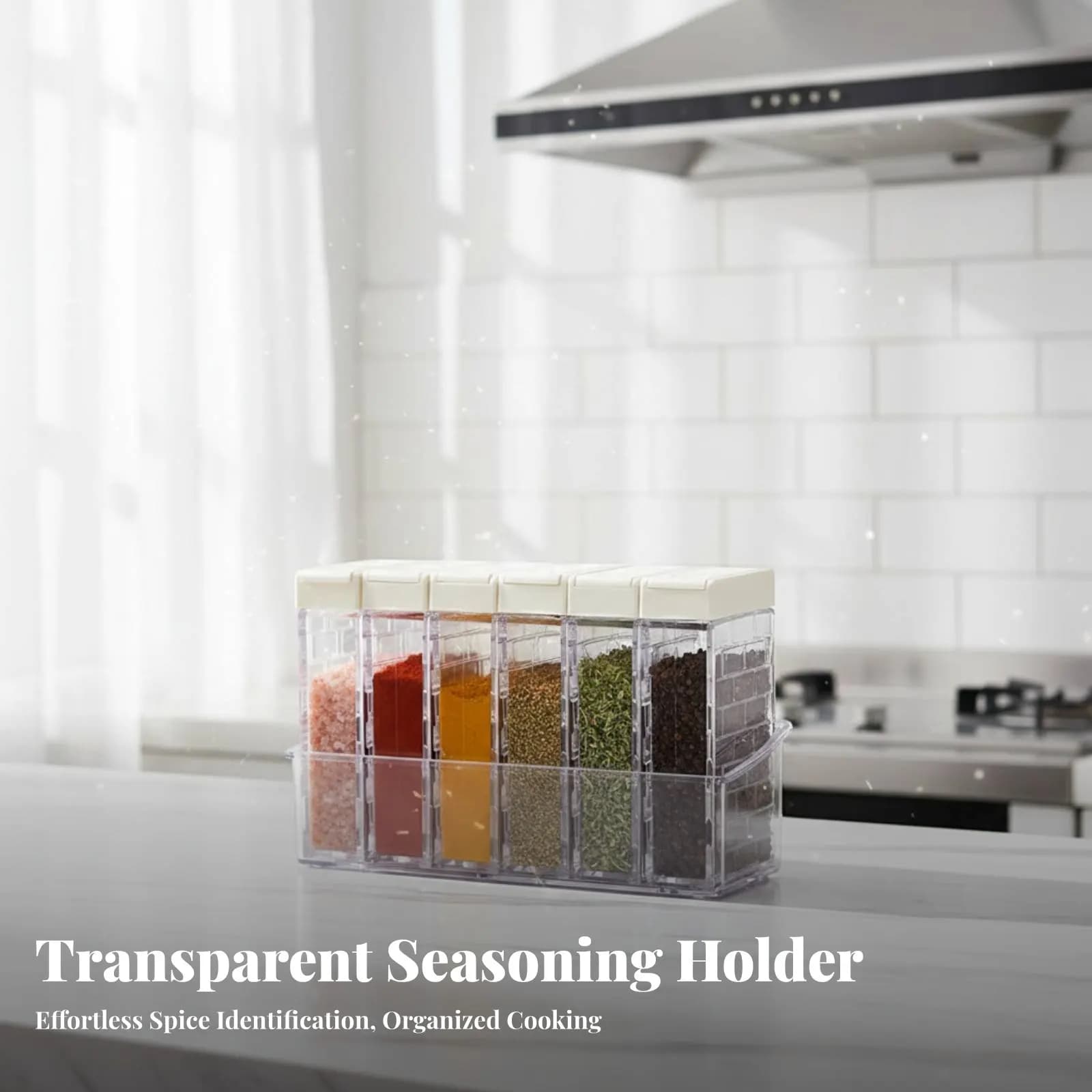 6 Pieces Plastic Seasoning Box Set with Tray Moisture-Resistant Clear Seasoning Container Set Transparent Seasoning Box Sealed