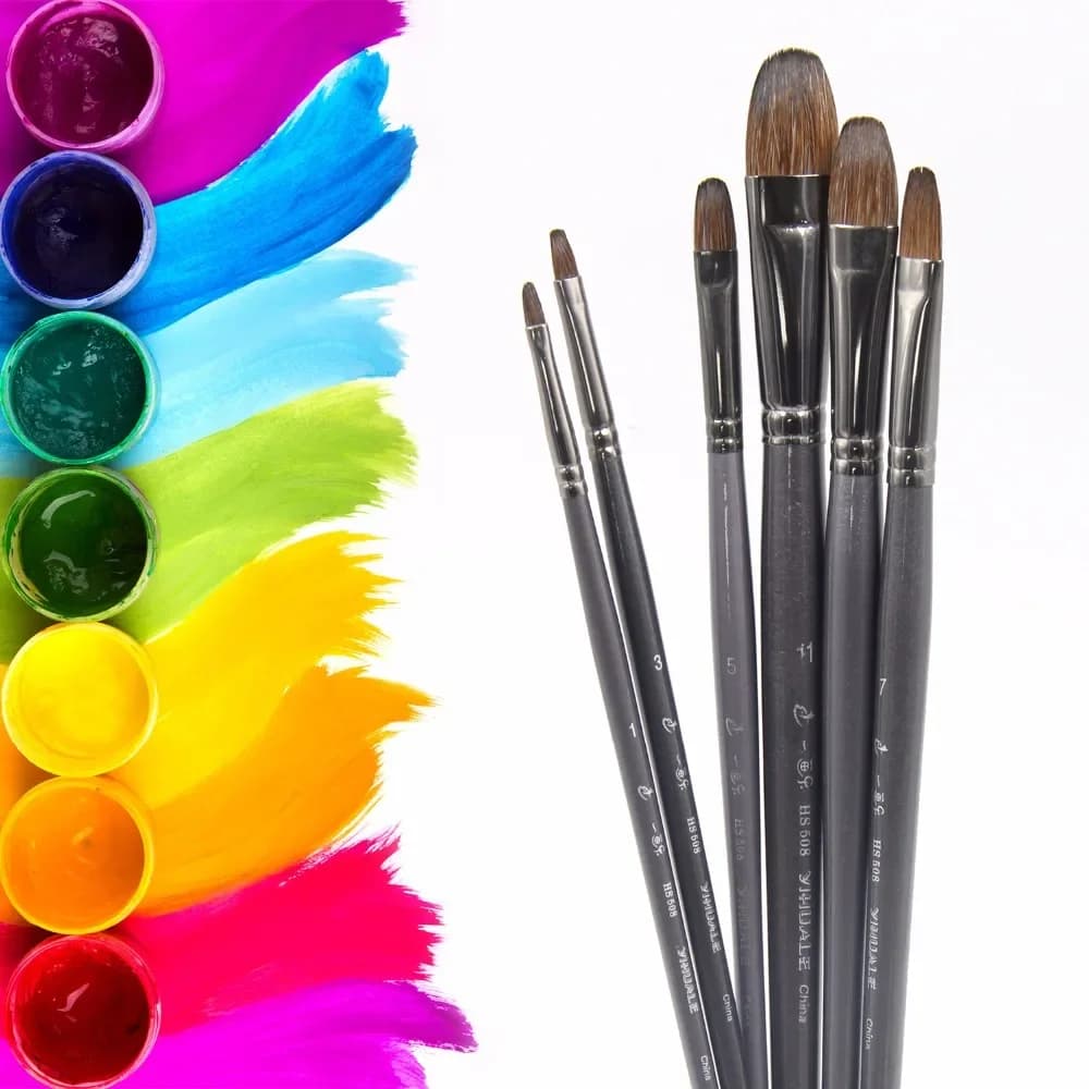 6 pcs/Set Long Handle Squirrel Artist Silver Gray Hair Paint Brush For Watercolor Painting Art Tool Drawing Acrylic Supplies