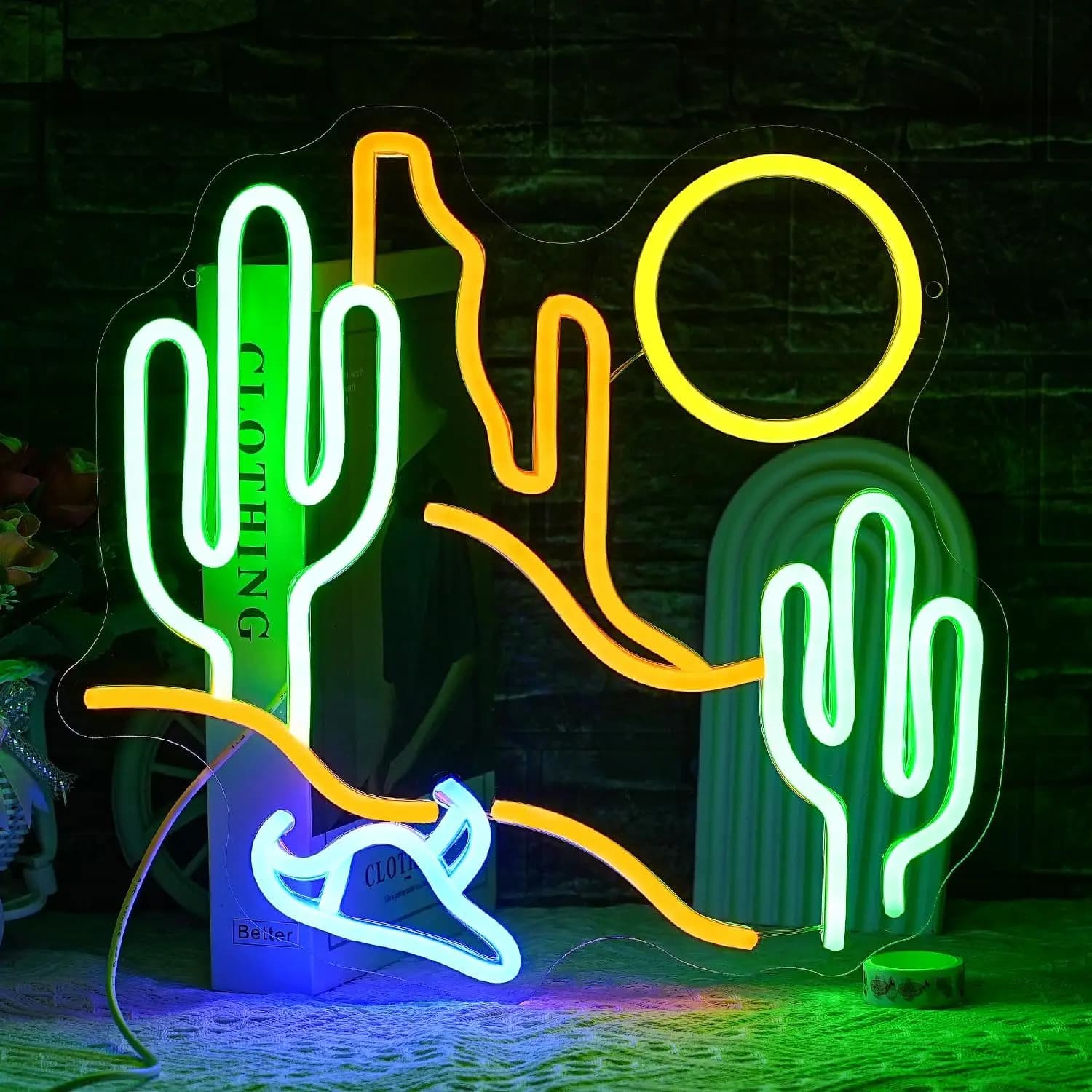 Insegna LED Neon a Forma di Cactus del Deserto, Luce al Neon Dimmerabile USB per Sala Giochi, Camera da Letto, Bar, Soggiorno, Regalo di Compleanno, Decorazione Murale
