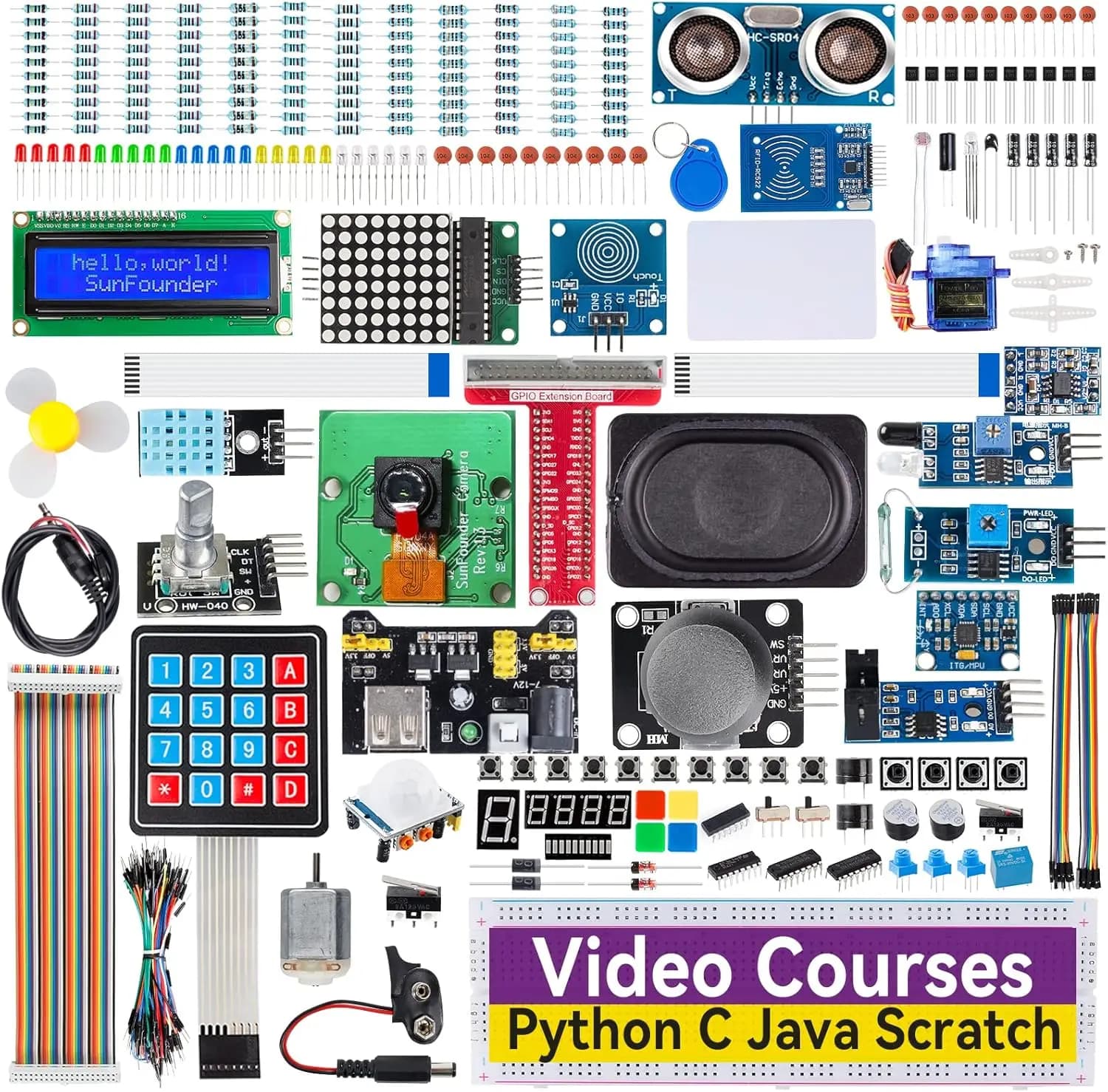 Kit Starter Ultimate SunFounder Raphael for Raspberry Pi 5 4B 3B+ 400, Python C Java Scratch Node.js, 161 Projects, Video Course