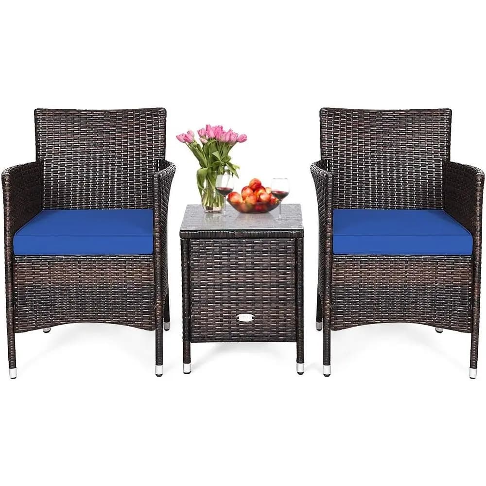 3 Piece Patio urniture Set Outdoor Rattan Wicker Contion Set with Coee Table Chairs & Thick Cushions Bistro Sets or Patio Garden