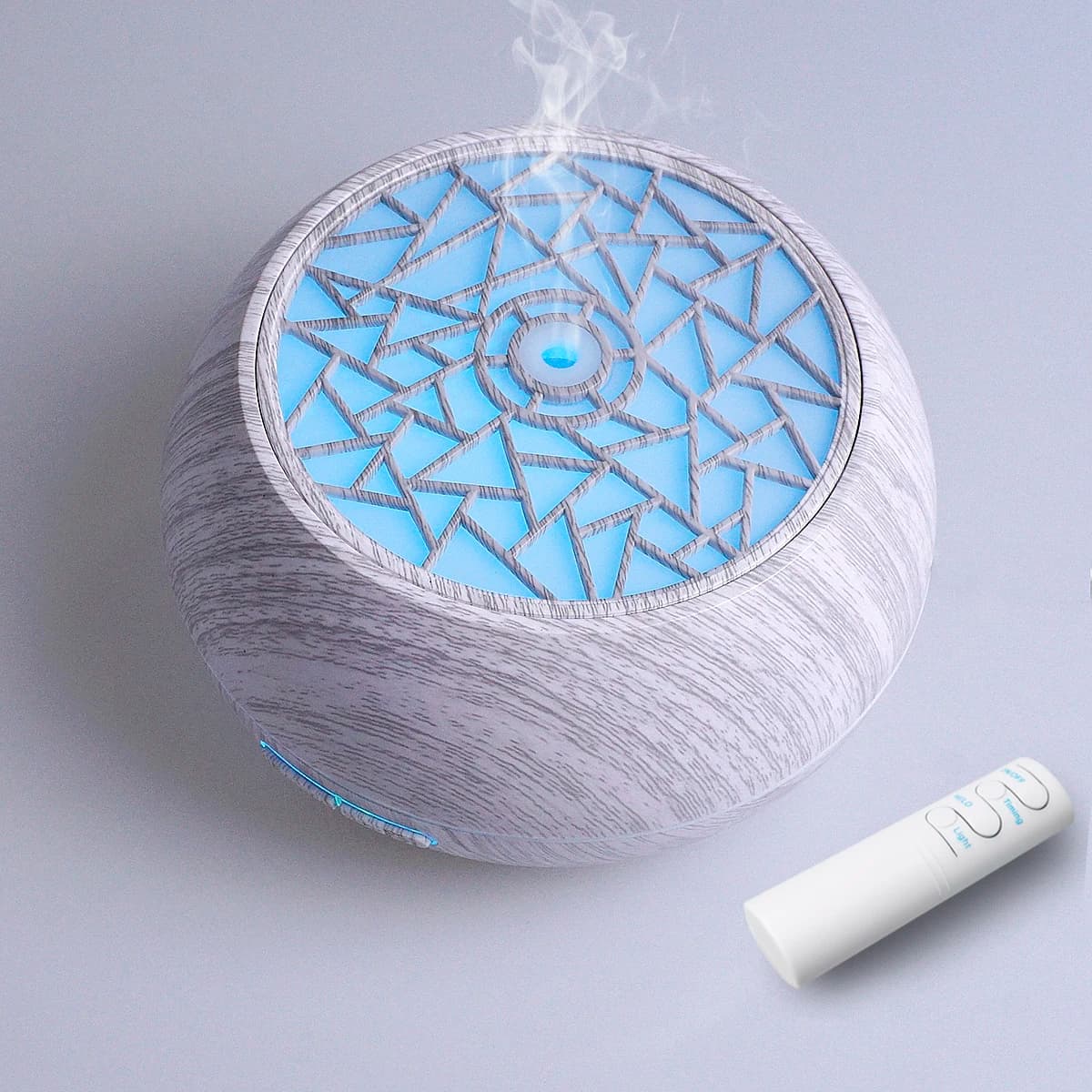 Diffusore ad ultrasuoni da 550 ml di dimensioni familiari, design con venature del legno, funzionamento remoto, 7 luci d'atmosfera a LED 6 oli essenziali per lo benessere