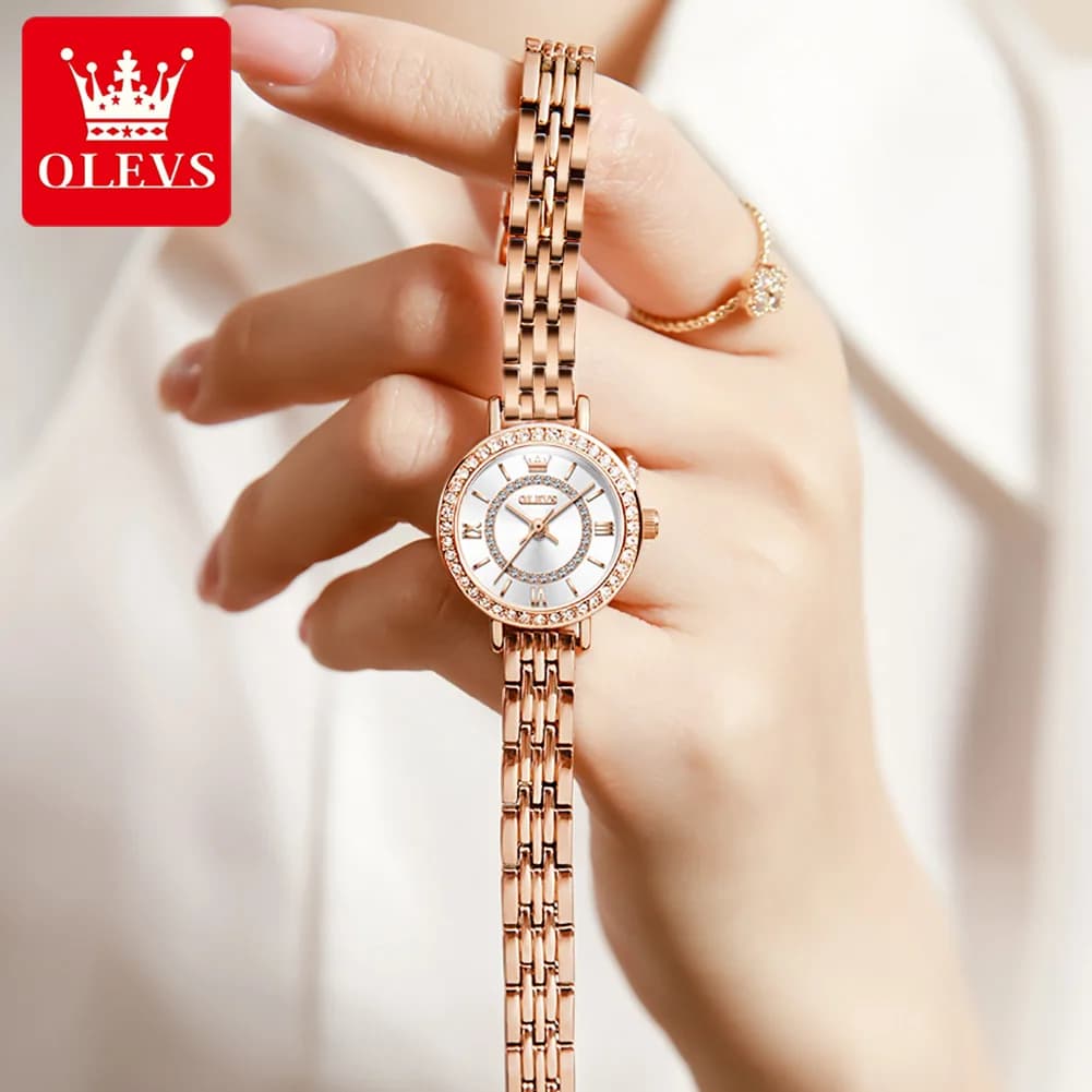 OLEVS Orologi da donna Top Brand di lusso Bracciale in oro rosa Orologio al quarzo da donna Orologio da polso con diamanti moda impermeabile Montre Femme