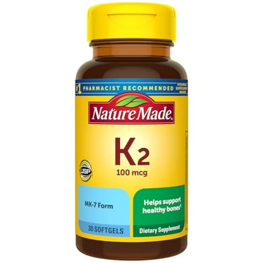 Nature Made Vitamina K2 100 mcg, Integratore per Ossa Sane, Supplemento di Vitamina K2, 30 Softgel, Fornitura per 30 Giorni