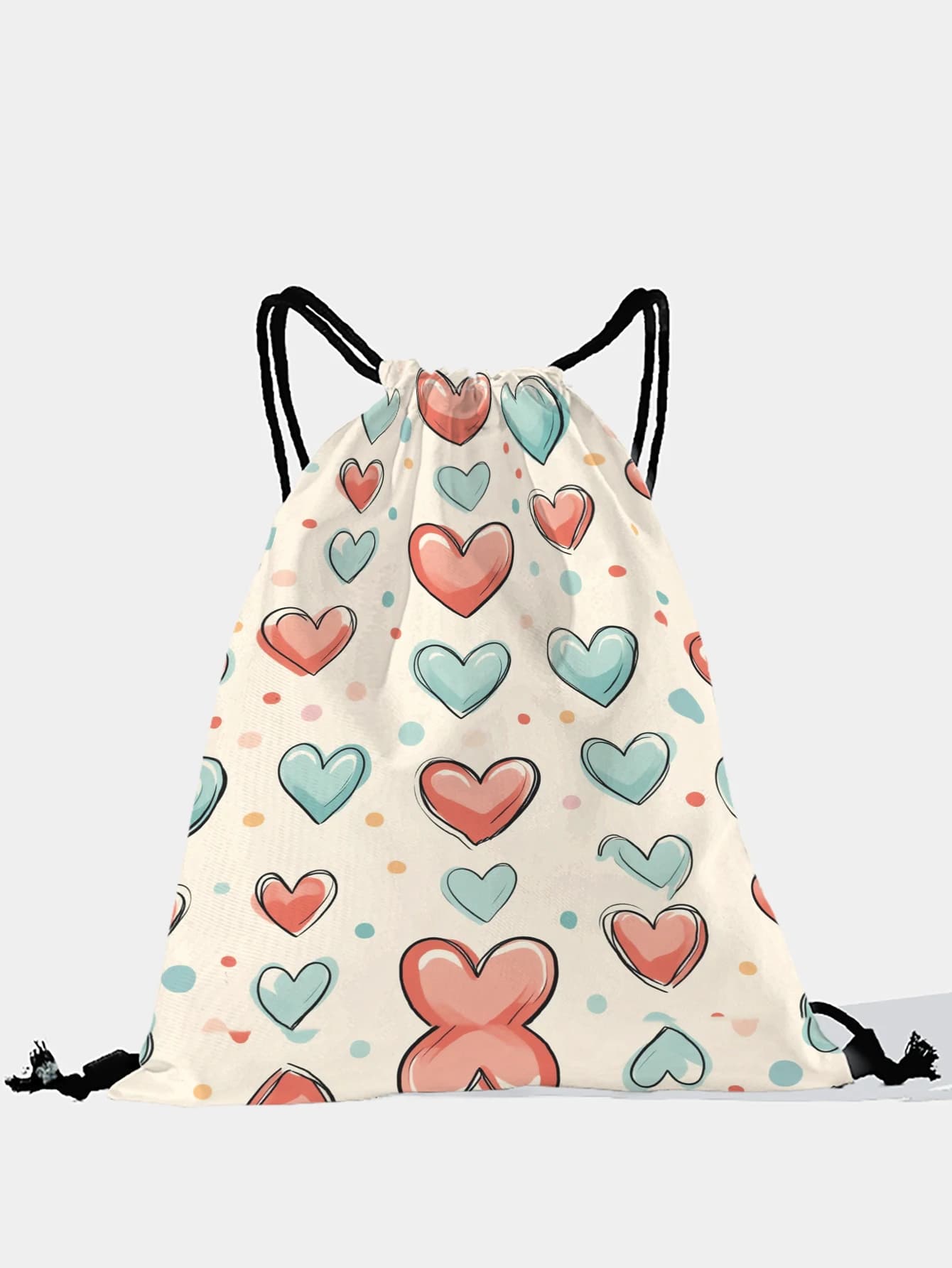 Zaino con coulisse con stampa a cuori, borsa sportiva leggera per palestra, yoga, viaggi, scuola, shopping e pendolarismo quotidiano