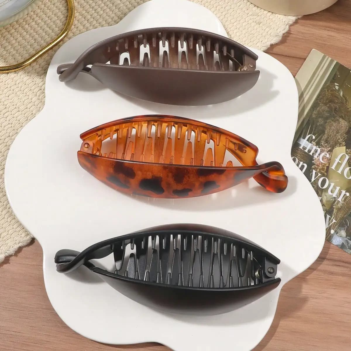 Set di 3 fermagli per capelli a forma di pesce effetto tartaruga, accessori per capelli da donna, fermagli a torsione, fermagli per coda di cavallo, decorazioni per capelli