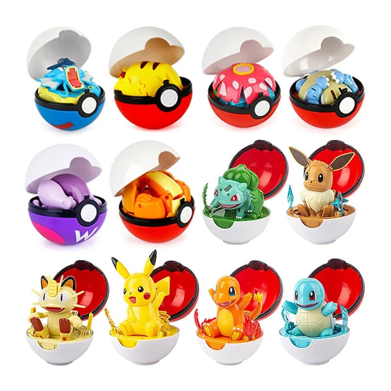 Divertenti Giocattoli Pokemon Trasformabili, Modellini Cartoon Pokeball Pikachu, Statuette Anime Allungabili, Ornamenti, Regali di Compleanno per Bambini