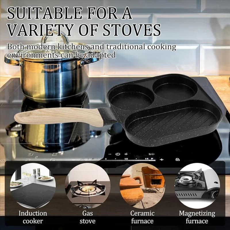 F-F Egg pan Egg pan 3 in 1 non-stick frying pan with wooden handle Kitchen for breakfast Egg pan