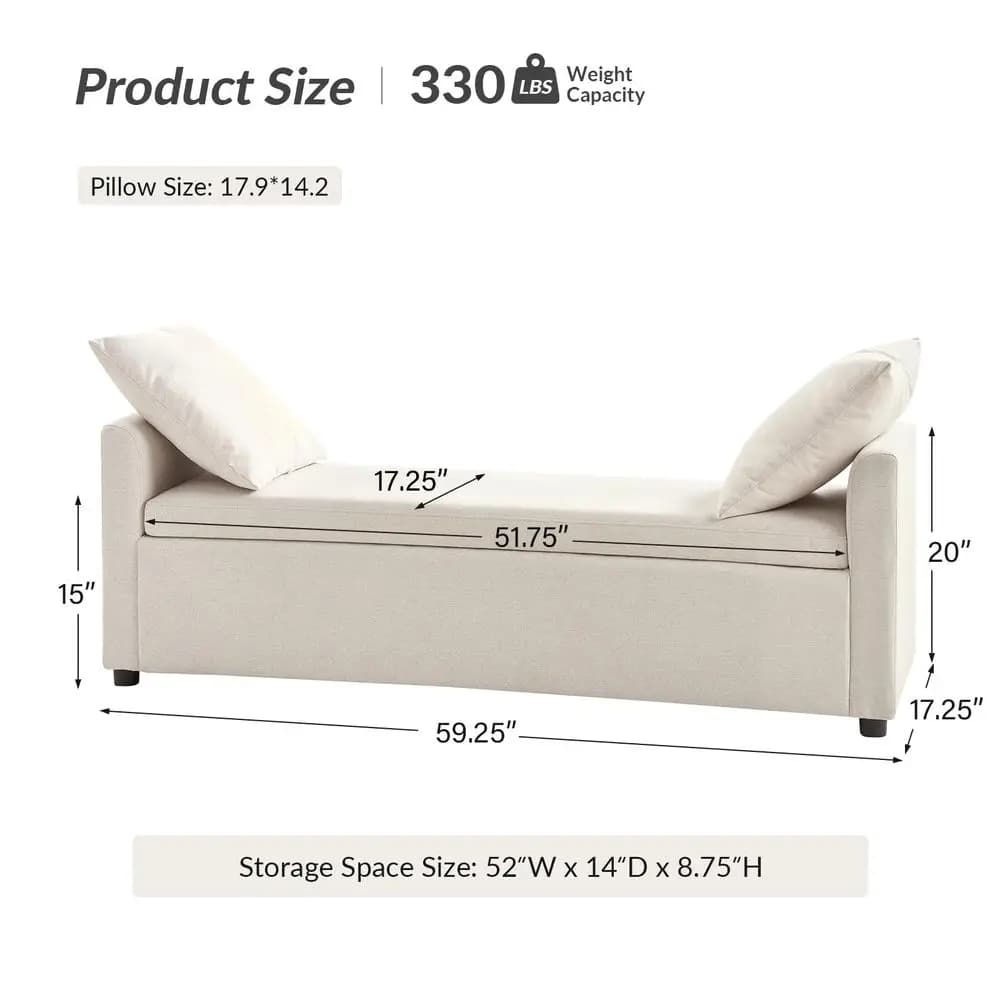 Panca contenitore HOME 59 con 2 cuscini decorativi, panca moderna lunga per la fine del letto, poggiapiedi imbottito comodo per l'ingresso