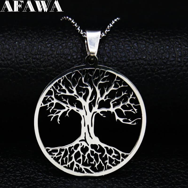 Aesthetic Tree of Life Chain Necklace for Women Men Stainless Steel Pendent Silver Color Amulet Gift Jewelry Arbol De La Vida