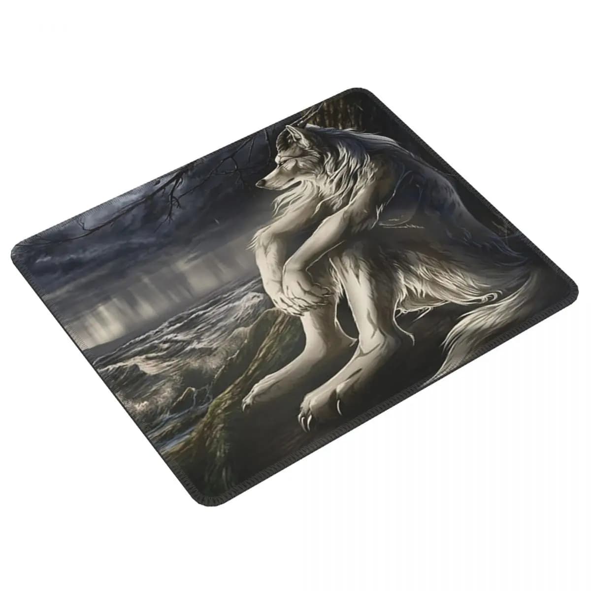 Multiformed Mouse Mat with Design Emo Lupo White Triste Seat, for Gamer, PC, Laptop, Keyboard, Computer, Gaming, Office Accessories, Desk Mat