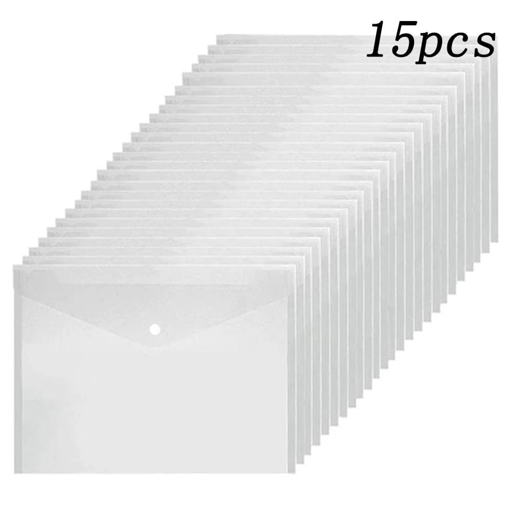 15 pz/set Plastica Trasparente A5/A4 Cartelle Sacchetto di File Insegnante di Stoccaggio Strumenti Per Ufficio Resistente All'acqua Portadocumenti Busta di Archiviazione