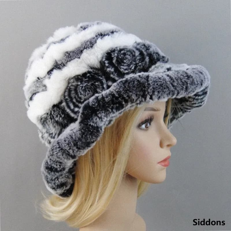 Winter Warm Genuine Fur Beanies Hats Russian Women Floral Striped Real Fur Caps Female Natural Knitted Real Rex Rabbit Fur Cap
