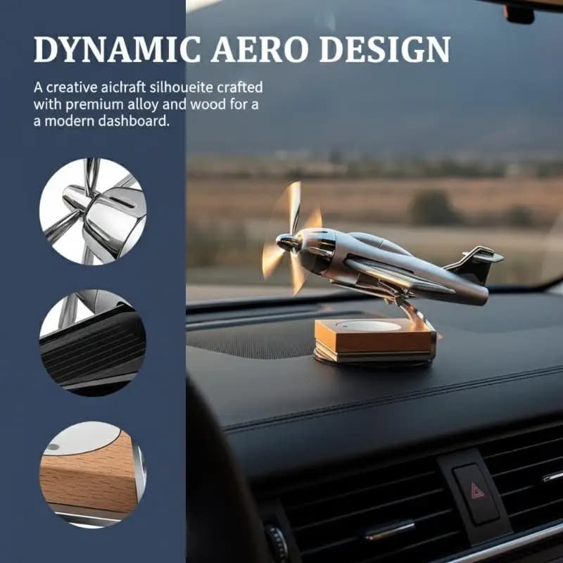 Diffusore di Oli Essenziali con Base in Legno a Forma di Aeroplano Solare, Deodorante per Auto, Aromaterapia, Fragranza a Lunga Durata, Decorazione per Interni