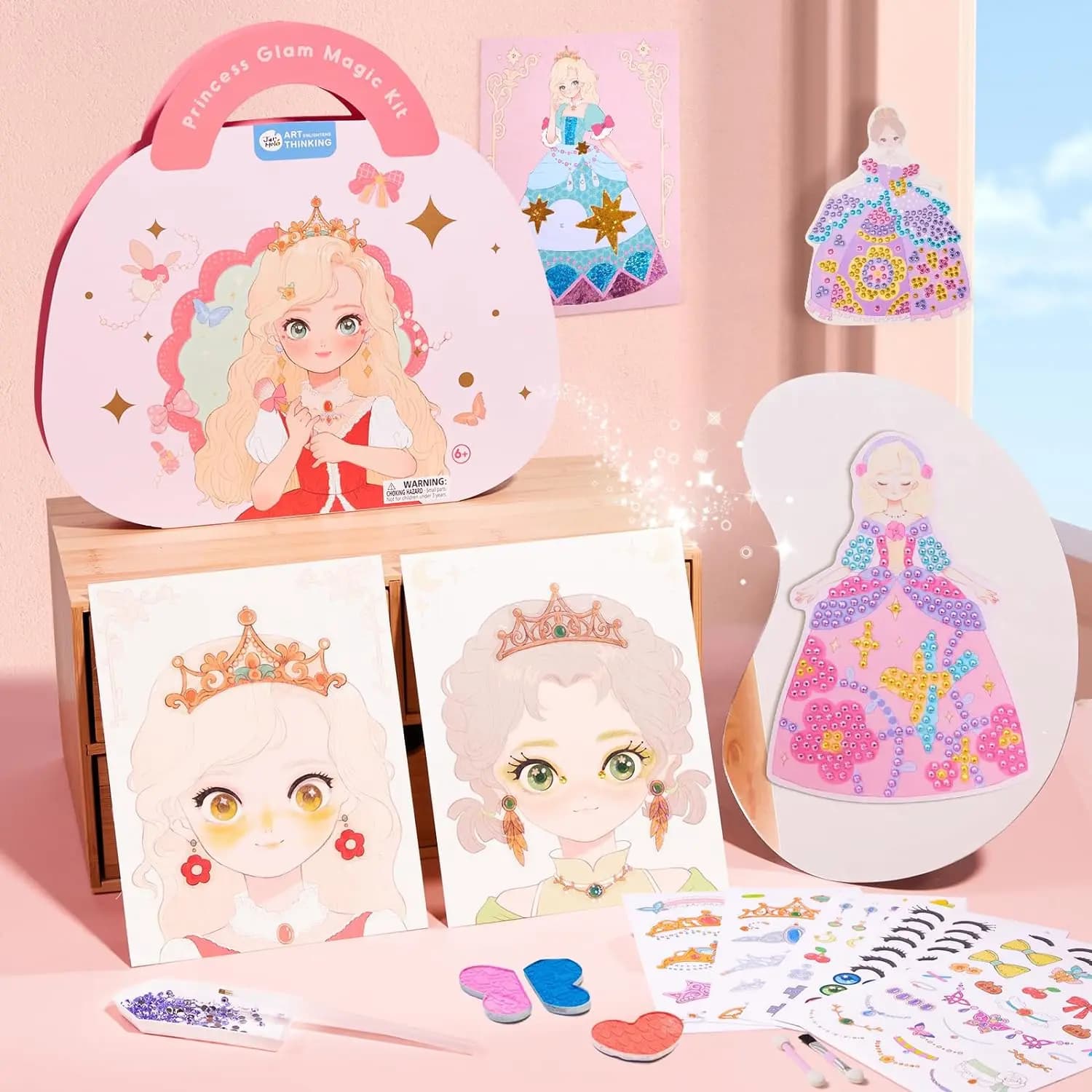 Fun makeup kit in magic paper 4 in 1 for girls Umbrella Brush Play on paper crafts, Princess Diamond Painting Gifts Toys for Girls
