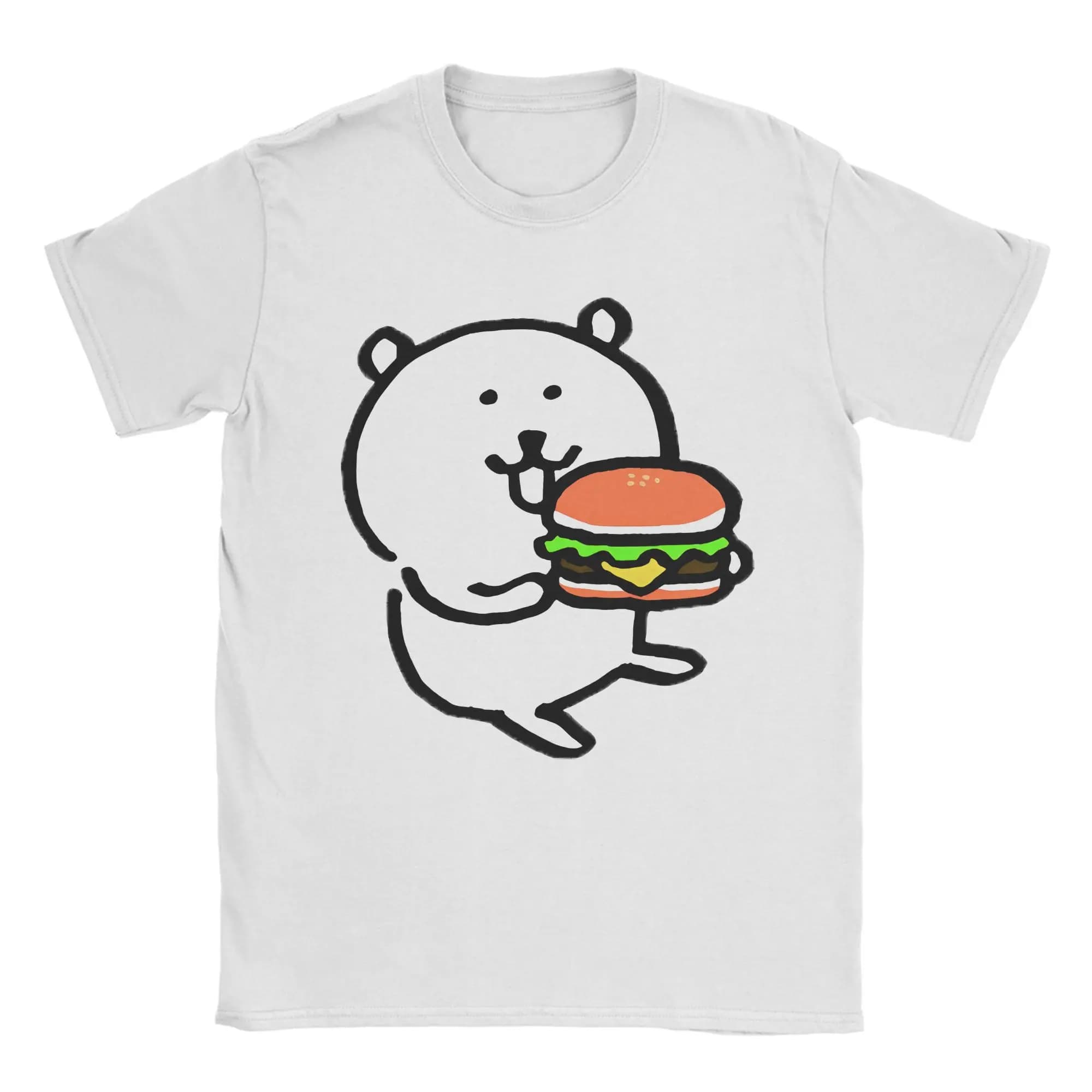 Joke Bear Holding Burger T Shirt Hipster T Shirts Short Sleeve Vintage Tops Summer 100% Cotton O Neck 4XL 5XL 6XL Clothes
