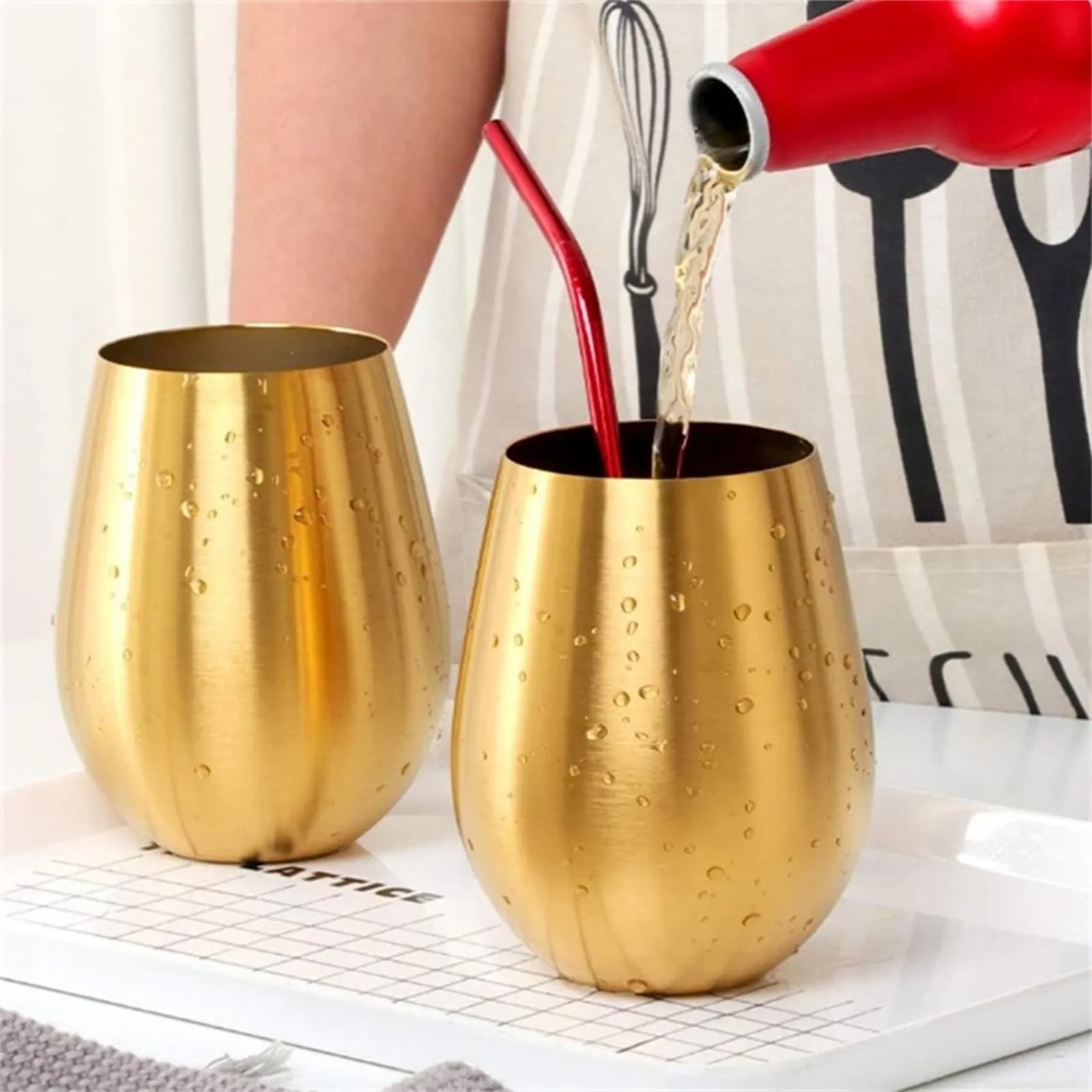 【Festival】Bicchiere da vino senza stelo in acciaio inossidabile da 17 Oz, bicchiere da vino portatile per esterni per piscina, campeggio, cene all'aperto, viaggi -8 pezzi