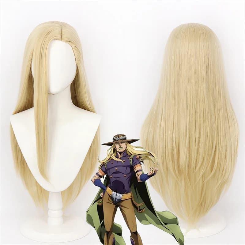 Parrucca Cosplay Anime JOJO SBR Julius Caesar Zeppeli per Adulti, Capelli Lunghi Dorati Chiari, Resistenti al Calore, Sintetici, Accessorio per Feste di Halloween