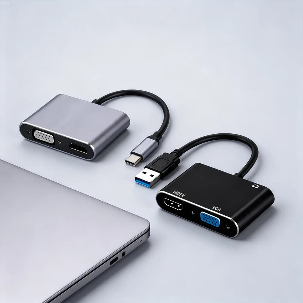 USB 3.0/TYPE-C to HDMI VGA Adapter with 3.5mm Audio Port, Dual Monitor Display Converter, USB to HDTV VGA Splitter for Laptop De