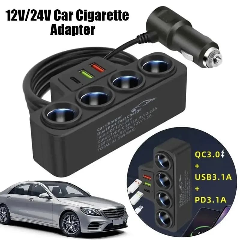 Caricatore Rapido PD QC3.0 con Doppia Porta USB 120W, Adattatore per Accendisigari Auto 12V 24V, Alimentatore per Telefono, DVR e Dashcam