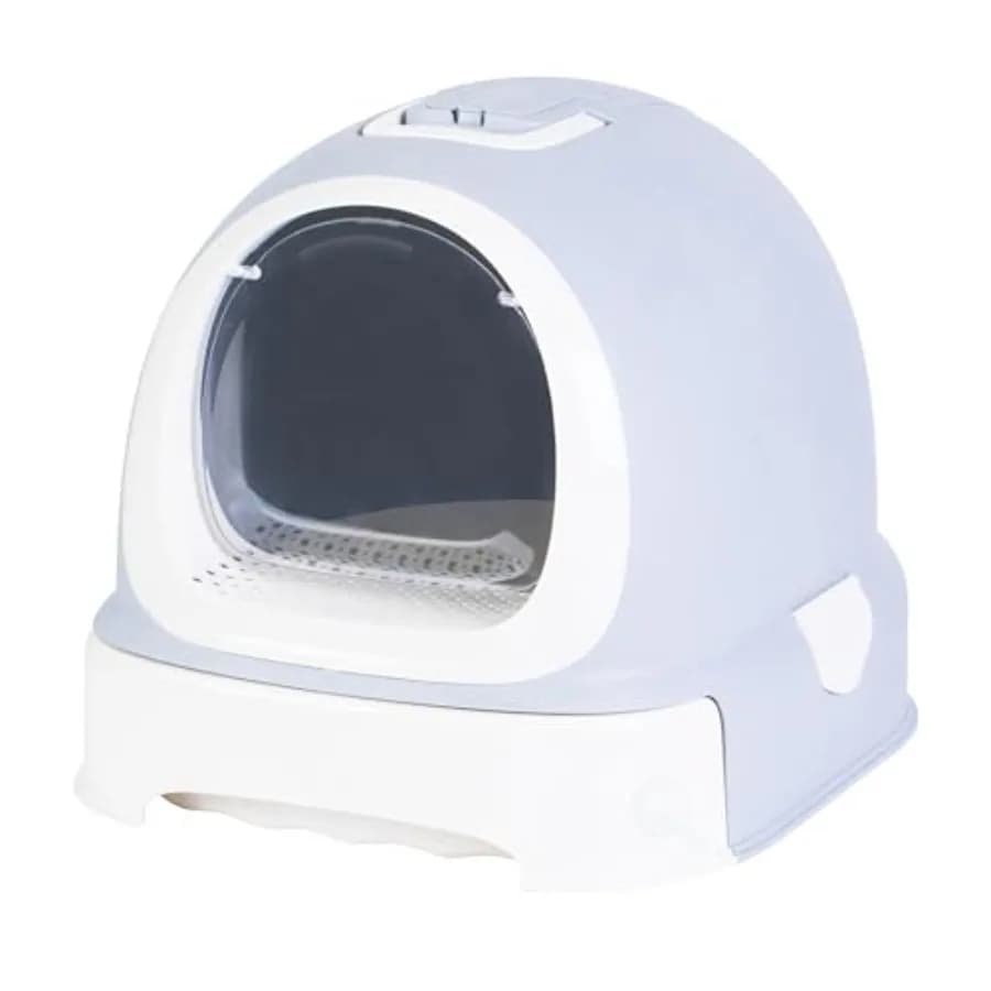 Lettiera per Gatti Completamente Chiusa con Coperchio Sicuro, Ingresso Frontale, Vassoio Estraibile, Griglia Anti-Tracciamento e Base Facile da Pulire