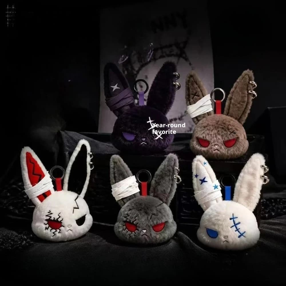 2026Gothic Bunny Plush Keychain RabbitBag Charm with Bandage Desian Kawaii Key Ring Pendant Car Bag Ornament Girl Child Gift To