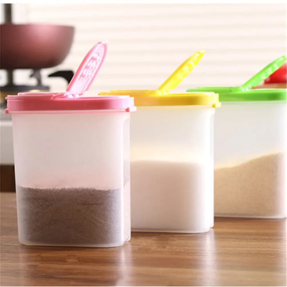 3Pcs Transparent Seasoning Box Set with Dual-Side Lid Filtered Pour Spout Large Opening for Spices Grains Kitchen Storage