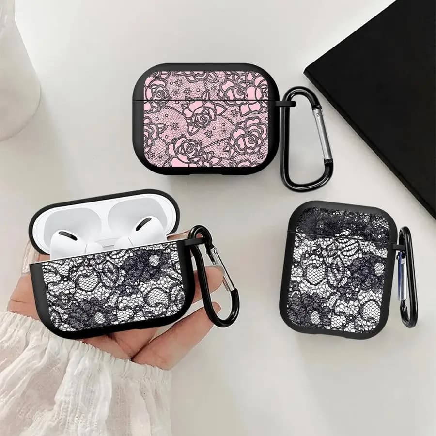 Custodia per auricolari Airpods Pro2 1 2 4 Pro Pro3 3 con motivo floreale in pizzo