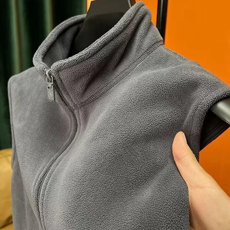 Thickened Fleece Zipper Sleeveless Stand Collar Vest for Men Autumn Winter Youth Casual Wear Daily Life Basic Style