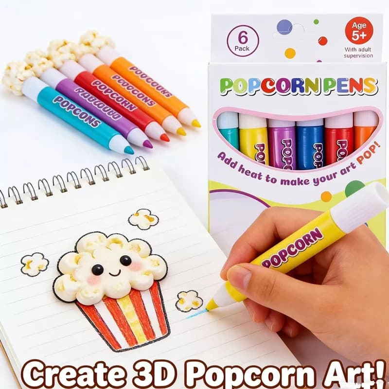 Penne Magiche per Popcorn 6 Colori, Attivate dal Calore, Penne 3D con Vernice Gonfiabile, Penne a Bolle per Disegno Bambini, Fai da Te, Arte, Artigianato, Marcatori Scolastici