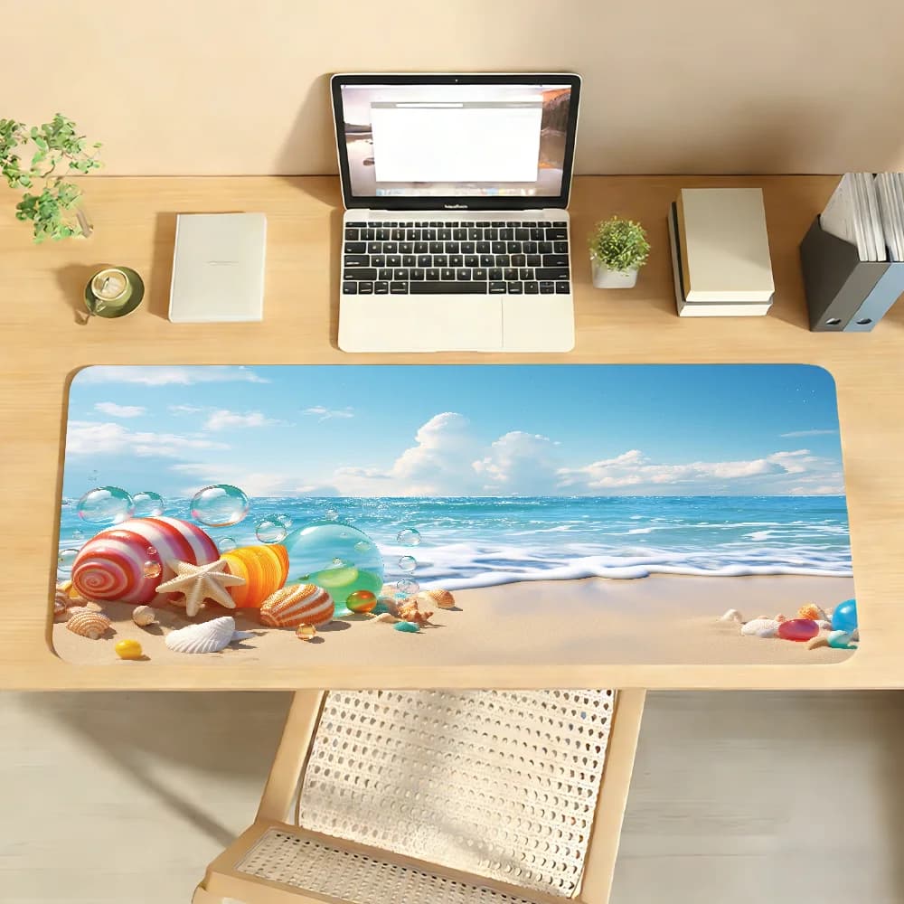 Tappetino per mouse Seashell Beach antiscivolo con bordo bloccabile, tappetino da scrivania per PC, accessori per laptop, tappetino in gomma per ufficio, tastiera, tappeto XXL per giochi