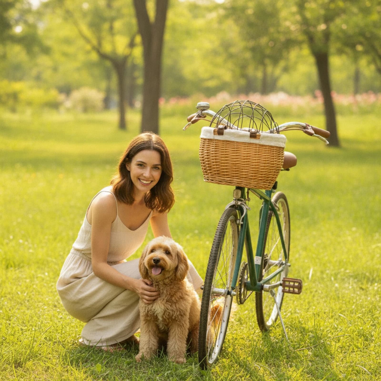 Pet Basket with Wire Dome Handwoven Bike Basket with Wire Mesh Cover Front Bike Pet Carrier Woven Lightweight for Small Dogs