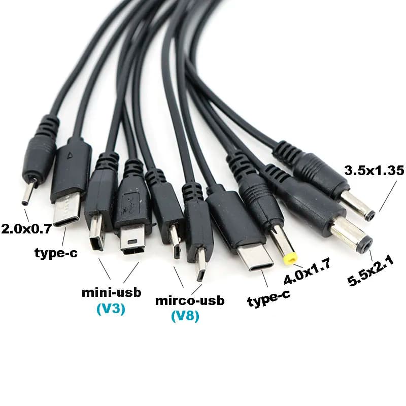 20 cm 10 in 1 Micro USB DC Adattatore per caricabatterie per telefono cellulare Spina Cavo di ricarica per alimentazione USB Cavo per telefono universale L1