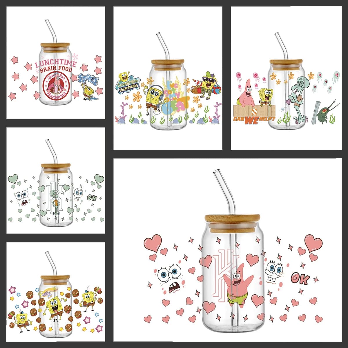 Adesivi Trasferibili UVDTF a Tema Cartoni Animati e Anime per Bicchieri Libbey da 16oz, Facili da Applicare e Rimuovere
