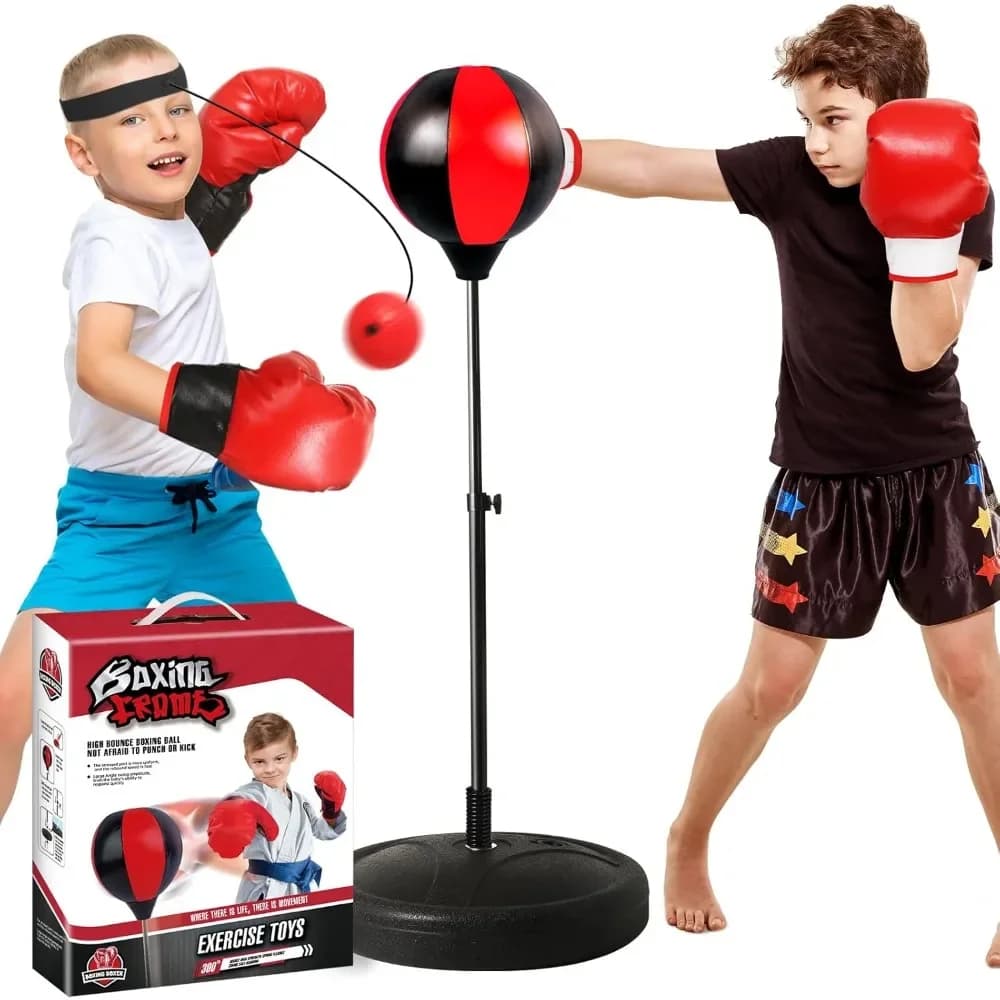 Kids Boxing Set with Adjustable Punching Bag and Gloves for Ages 3 to 12 Perfect for Outdoor Play and Birthday Gifts