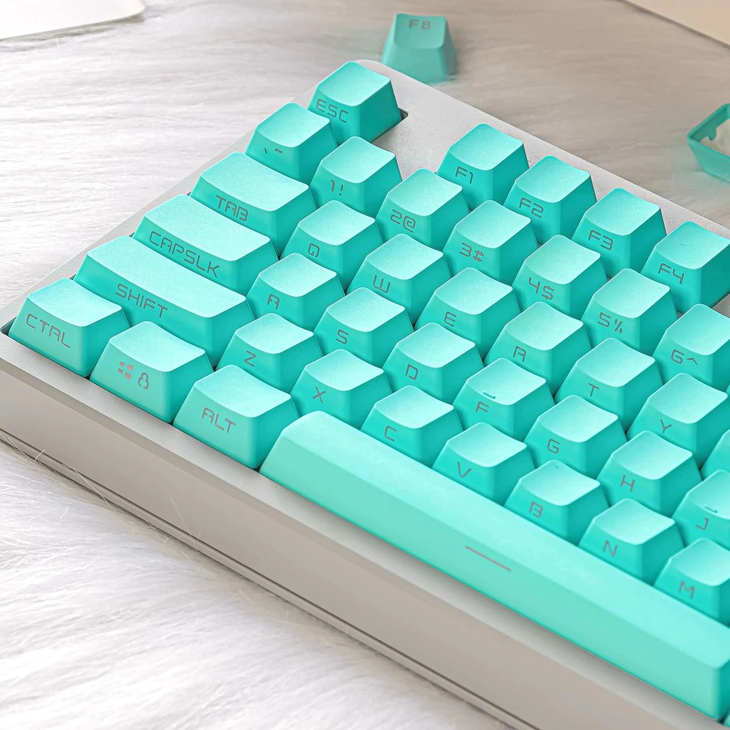 MAIMOOO Mint Blue Keycaps Side Engraved Positive Characters Transparent 120key Pbt Laser Engraved Blue-green Solid Color Keycaps
