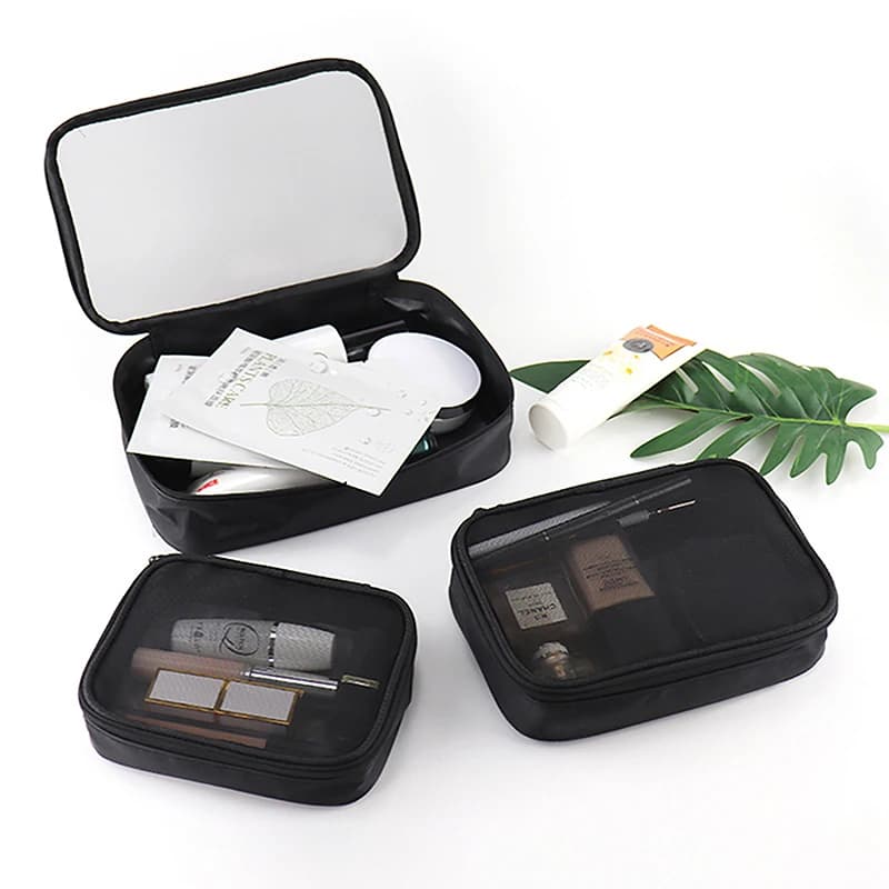 Borsa Cosmetica Multifunzione in Rete Traspirante, Organizzatore per Trucchi alla Moda, Borsa da Viaggio Portatile per Toilette