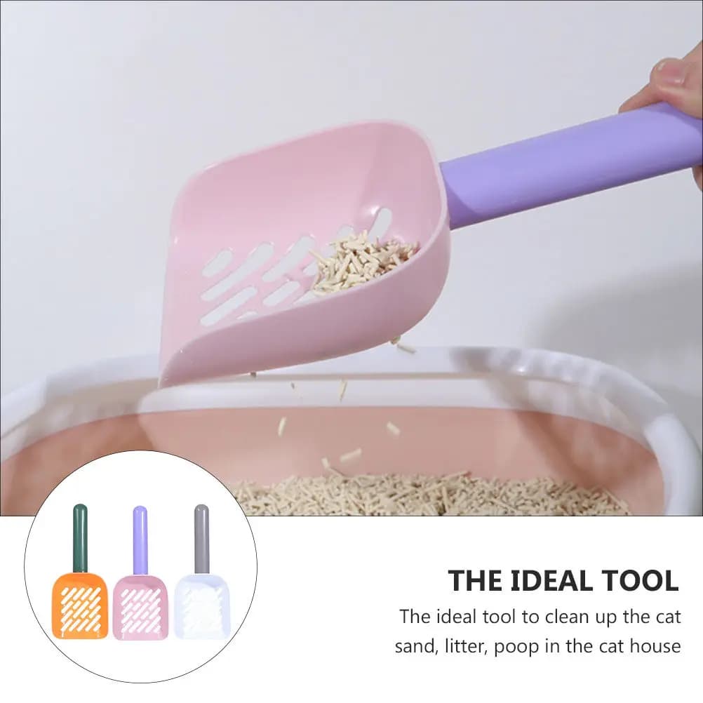 Set di 3 palette per lettiera per gatti in plastica resistente per una pulizia efficiente della sabbia, minimo sforzo, ergonomiche per il polso
