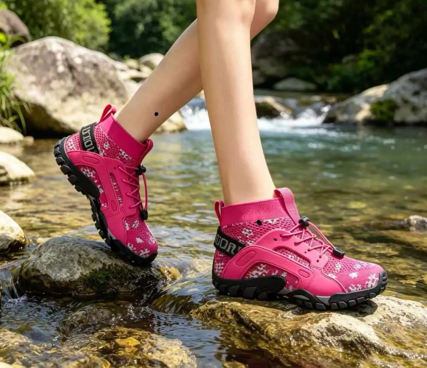 Women Breathable Hiking Shoes, Wear Resistant Outdoor Trekking Sneakers, Cushioned Comfort Walking Footwear for Mountain Climbin