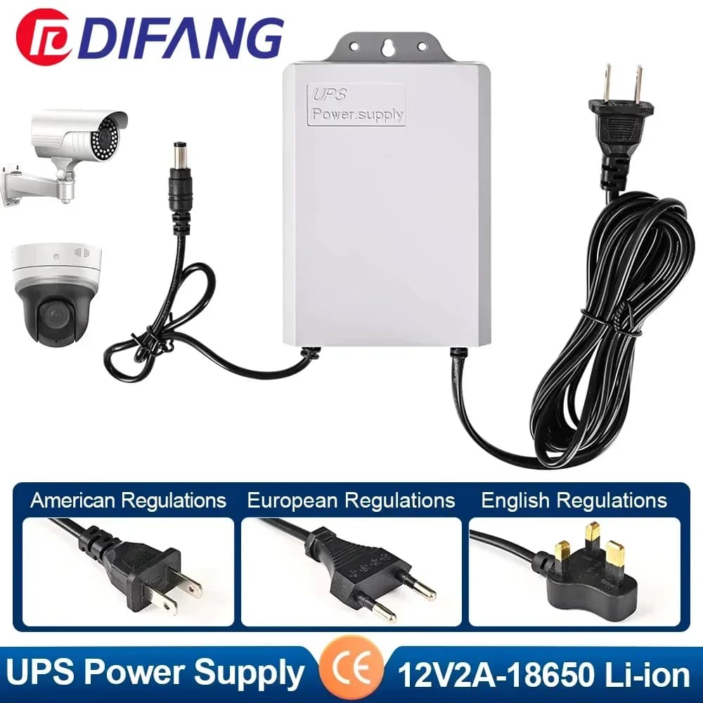 3M DC12V2A Power Adapter for Cameras, High Temperature Waterproof Battery, Security UPS for Monitoring During Blackout