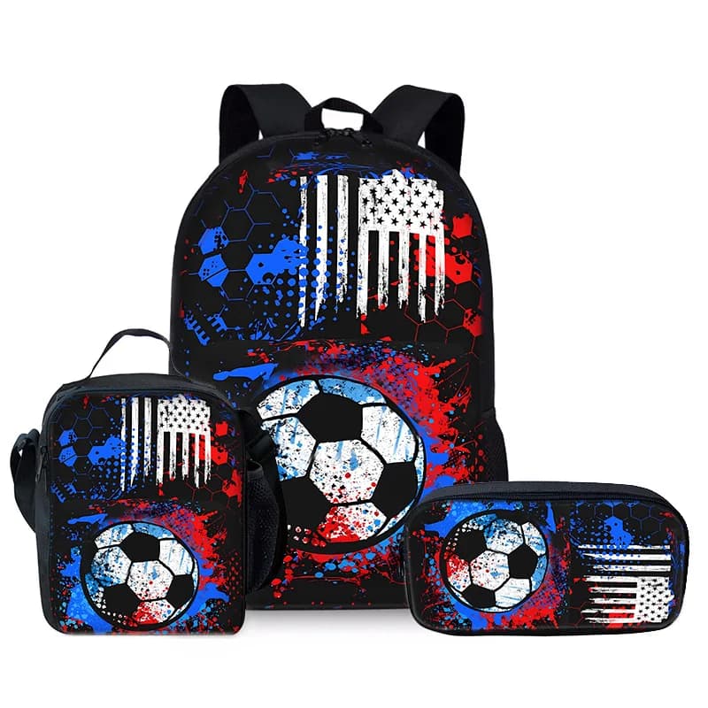 Trendy Popular Funny football 3D Print 3pcs/Set Student School Bags Laptop Daypack Backpack Crossbody Lunch bag Pencil Case
