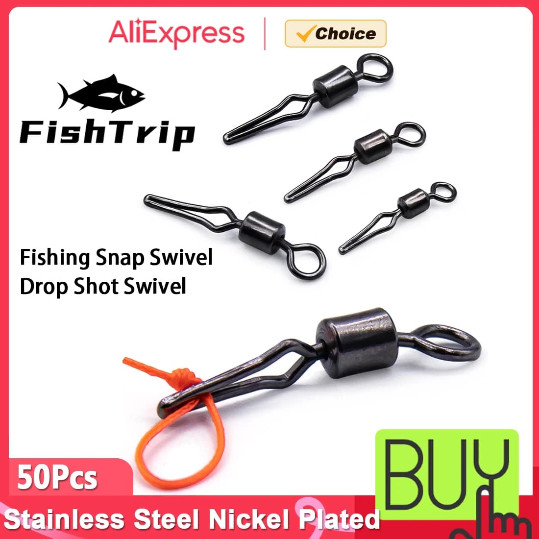 FishTrip 50 clip girevole per piombo da pesca, girevole per tiro a goccia per realizzare pesi, attrezzatura terminale