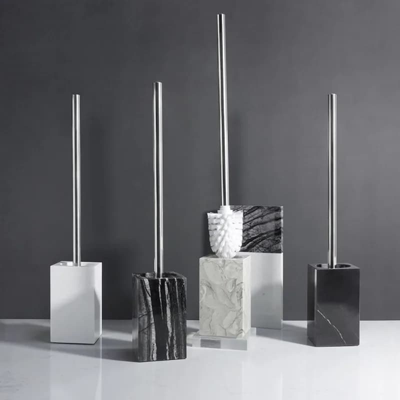 100% Natural Marble Toilet Brush with Base, Luxury Style for Bathroom & Showroom