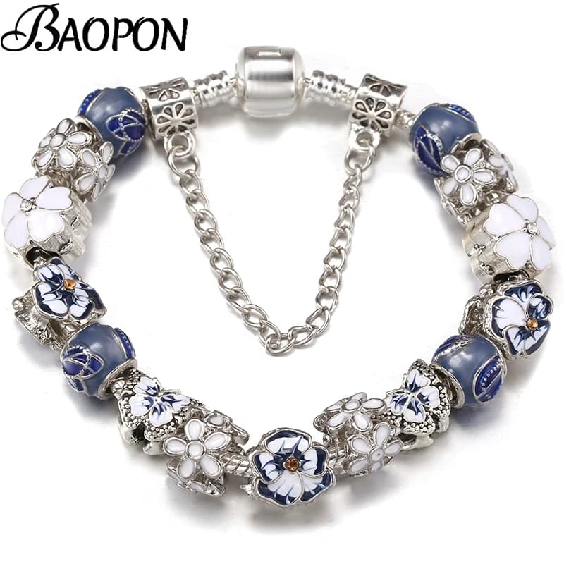 BAOPON Stili primaverili Farfalla Pansy Perline Braccialetti con ciondoli Braccialetti pregiati fai da te per le donne Uomini Fidanzata Bijoux Pulseras Gioielli regalo