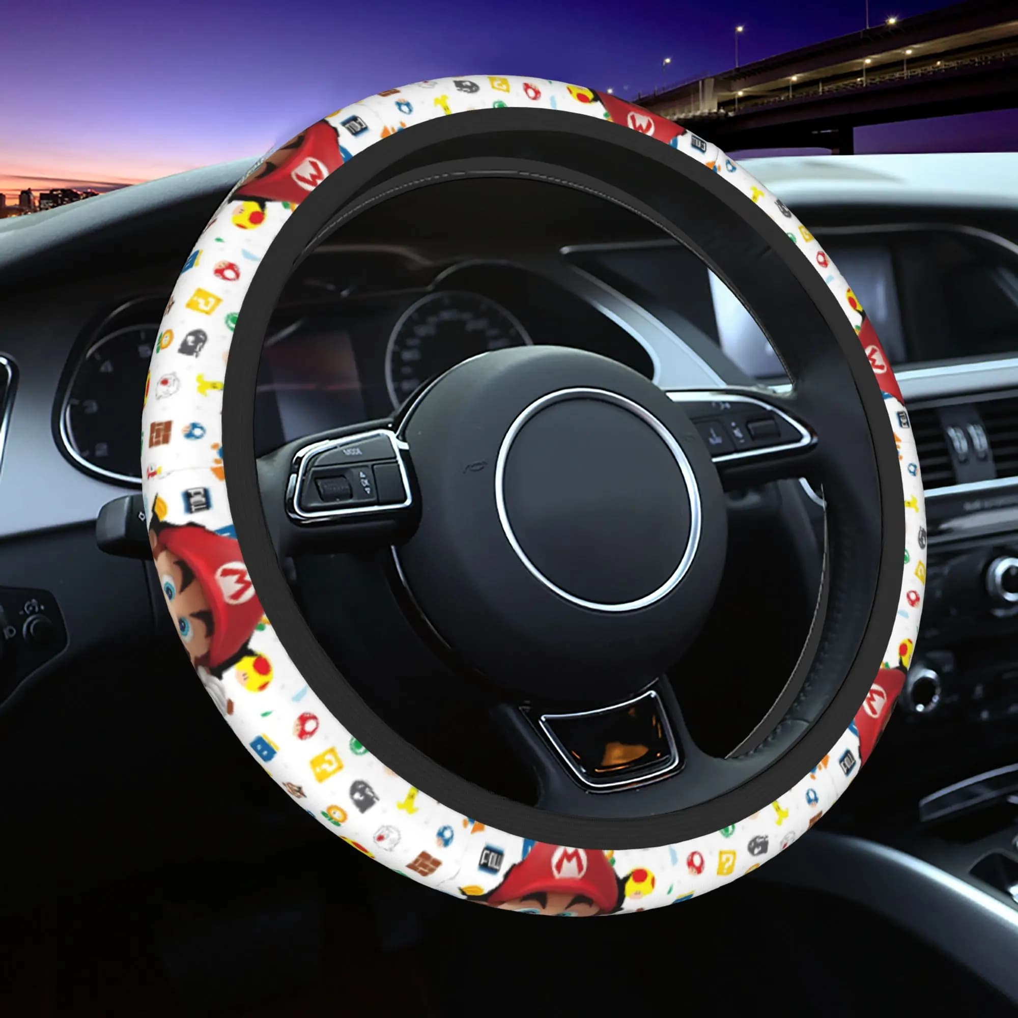 Coprivolante per Auto a Tema Videogiochi Cartoon Mario, 38cm Universale, Protezione per Volante, Accessori per Volante
