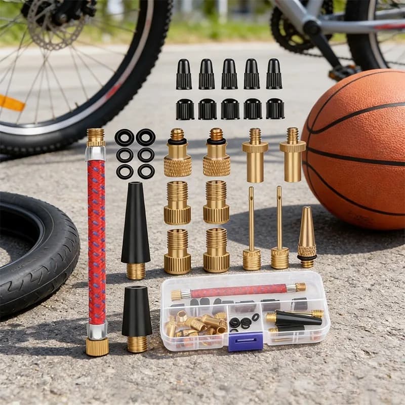 Kit adattatore per gonfiaggio pneumatici bici e valvole di palloni (basket, calcio) con ago e tubo flessibile per riparazione biciclette